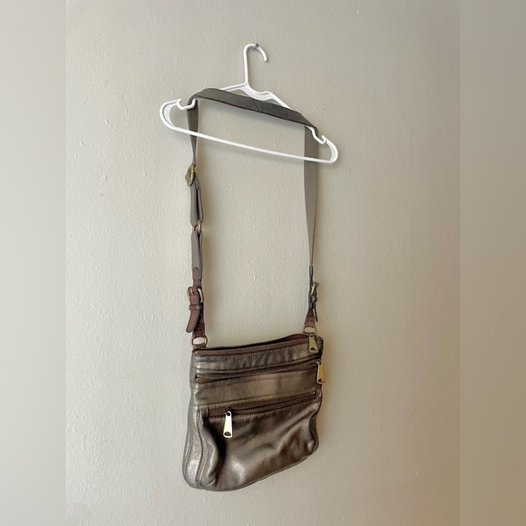 Vintage Fossil Crossbody Bag Purse Leather Metallic Bronze - Picture 8 of 9